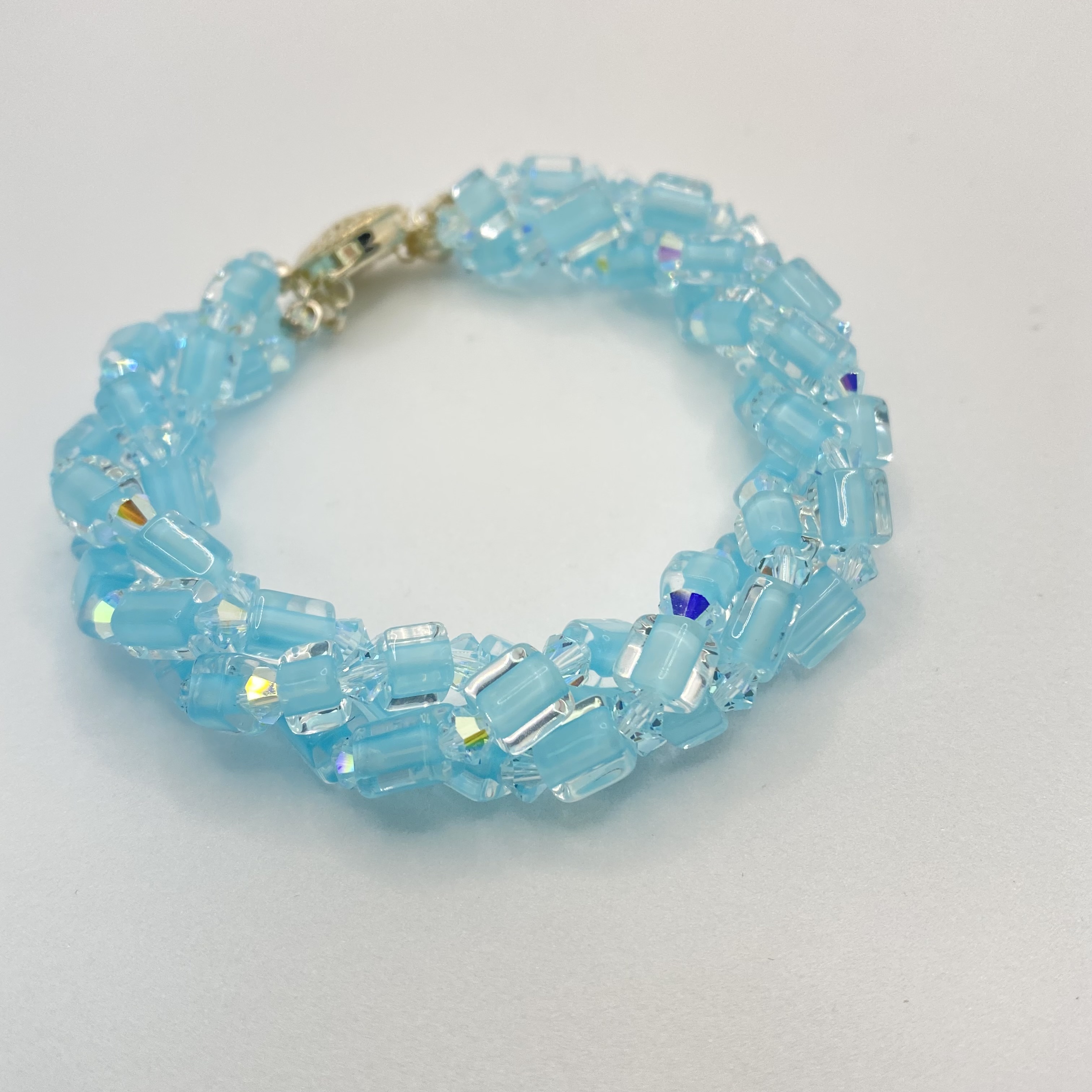 Aqua and Crystal Triple Bracelet - Beads To You