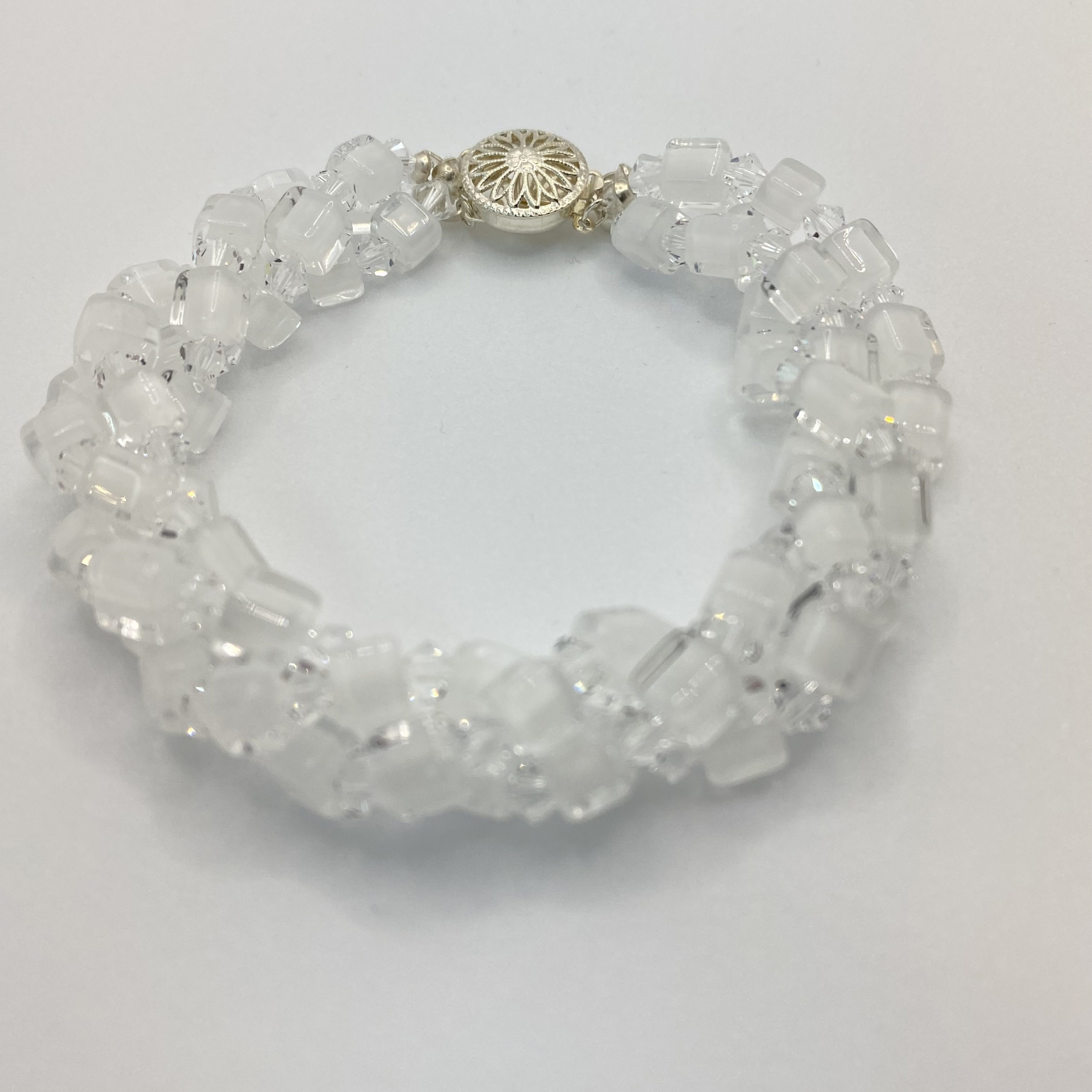 White Crackle Quartz Large Bead Crystal Bracelet for 