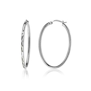 25mm Sterling Silver Oval Shape Diamond Cut Hoop Earrings