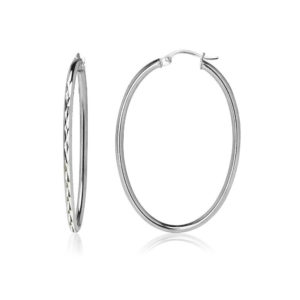 30mm Sterling Silver Oval Shape Diamond Cut Hoop Earrings