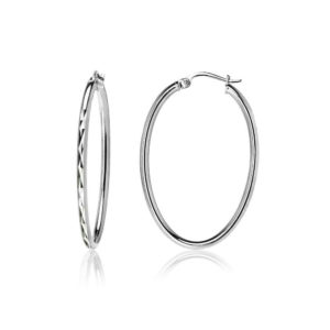 35mm Sterling Silver Oval Shape Diamond Cut Hoop Earrings