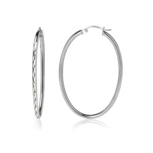 40mm Sterling Silver Oval Shape Diamond Cut Hoop Earrings