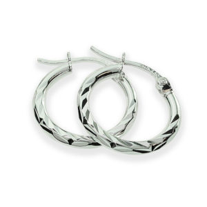 16mm Sterling Silver Round Shape Diamond Cut Hoop Earrings